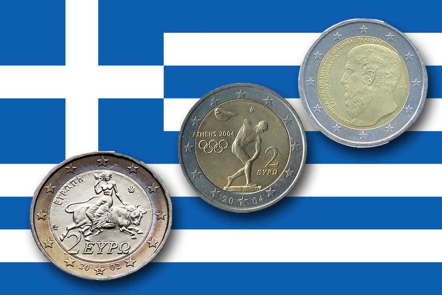 Pièces grecques de deux euros.