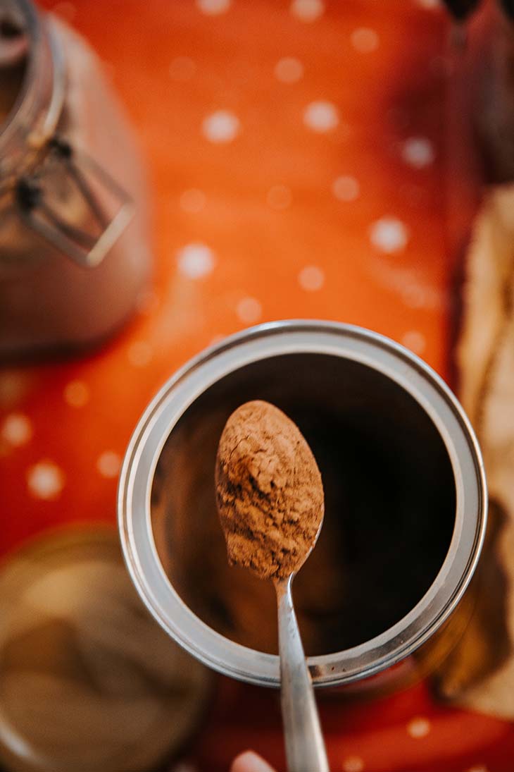 Une cuillère de poudre de cacao Une cuillère de poudre de cacao